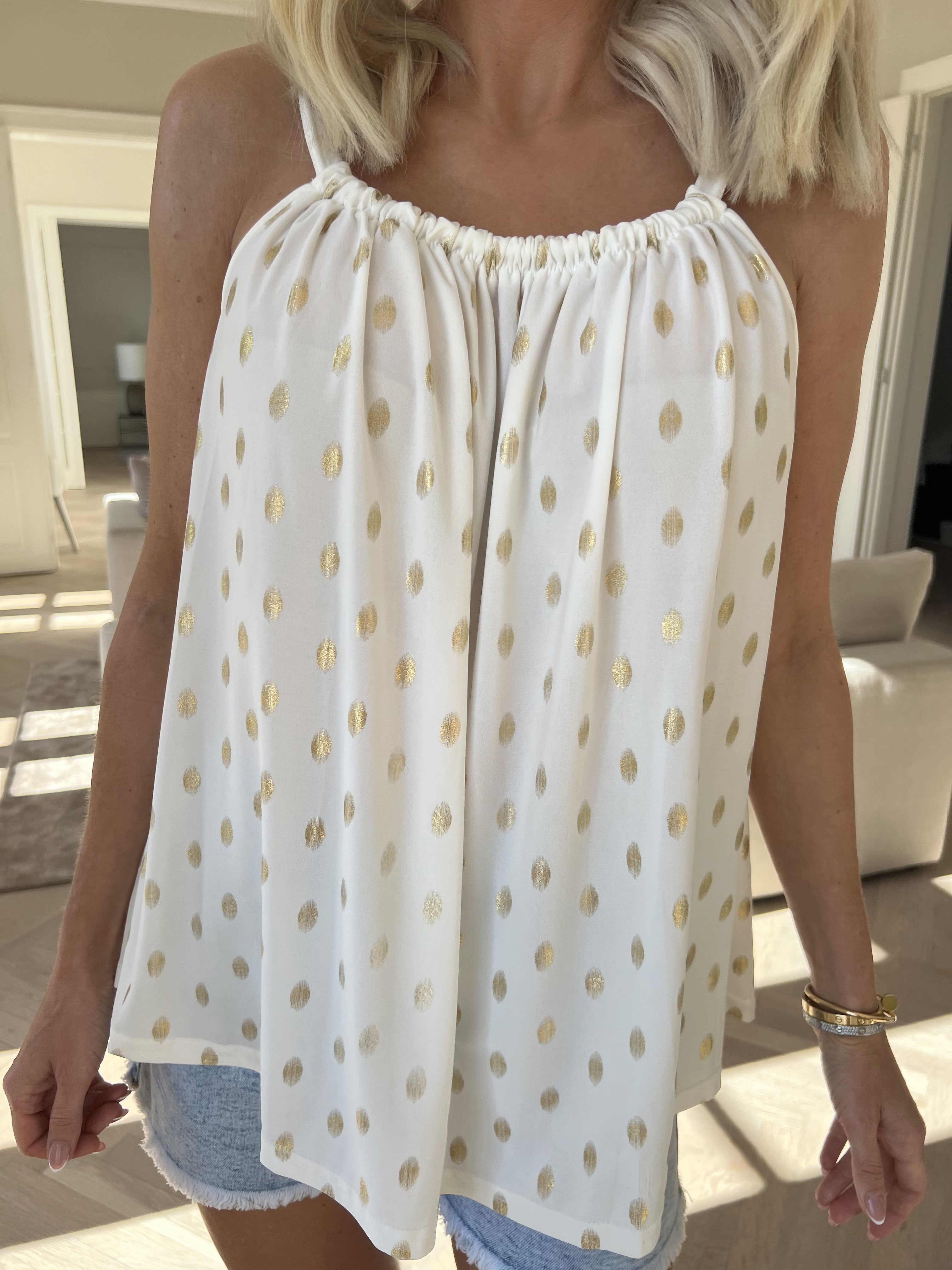 Sunlove Dot Top - Elastisk stroptop med guld dutter